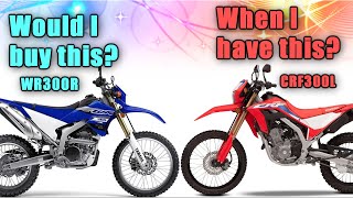 Having a Honda CRF300L Would I buy a WR300r and what happened to the WR250r [upl. by Beker]