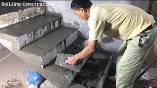 How To Building Stair  Design Construction Rendering Sand And Cement For Step Stairs Brick [upl. by Ariaic]