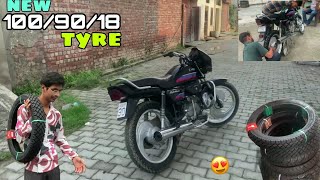 installing 1009018 tyre 😍 short mudguard 🚀 in splendor 🎯 [upl. by Enobe]