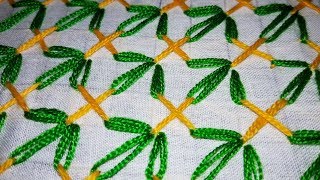 Hand Embroidery leaf design for nakshi katha  cushion cover  plow cover design video tutorial [upl. by Penelopa220]