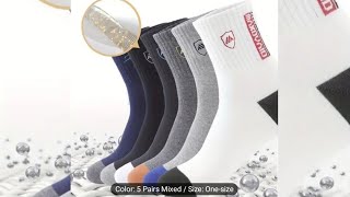 5 Pairs Of Mens Trendy Color Block Crew Socks Breathable Comfy Casual Unisex Socks For Mens Outdo [upl. by Prichard]