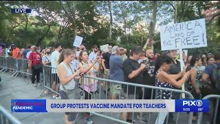 Group protests COVID vaccine mandates outside City Hall [upl. by Ddart888]