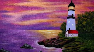 Lighthouse Near The Seashore  Acrylic Painting Tutorial [upl. by Michale]