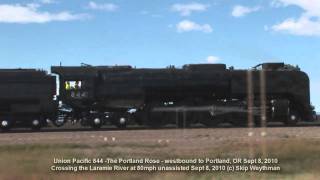 UP 844 at 80 mph quotThe Portland Rosequot Crossing the Laramie River [upl. by Talia875]