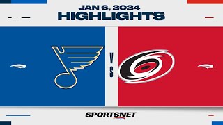 NHL Highlights  Blues vs Hurricanes  January 6 2024 [upl. by Annaiuq]