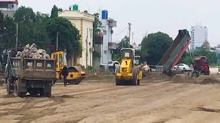 Collection of excavators road rollers bulldozers dump trucks working at construction sites [upl. by Lanna]