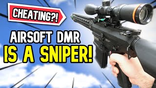 AIRSOFT DMR is BASICALLY a SNIPER INSANE RANGE [upl. by Ilzel]