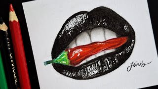 Realistic Coloured Lips DrawingColour Pencil Tutorial [upl. by Maritsa837]