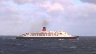 QE2 Tandem Crossing  her final Atlantic voyage viewed from Queen Mary 2 [upl. by Derwon173]