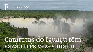 Chuvas elevam a vazão das Cataratas do Iguaçu [upl. by Dlarej]