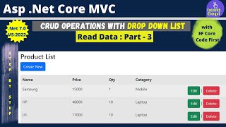 How to bind DropdownList in ASPNET Core CRUD Application with ASPNET Core using EF Core Part3 [upl. by Greenwell]