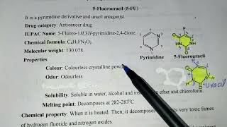 5Fluorouracil Antineoplastic Anticancer drug Pharmaceutical chemistry D Pharm first year BTE Lko [upl. by Coppock]