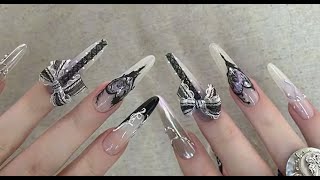 Long Fall Glitter French Ribbon Nail Tutorial glitternails frenchnails fallnails nailtutorial [upl. by Elbertina]