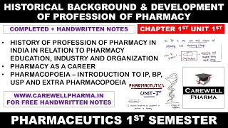 Historical Background and Development of Profession of Pharmacy  Ch 1 U 1  Pharmaceutics 1st sem [upl. by Frantz]