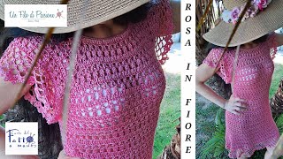 TUTORIAL ABITO UNCINETTO topdown ROSA IN FIORE TUTTE LE TAGLIE [upl. by Bertsche507]