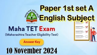 English Answer key Mahatet Paper 1st 10 nov 2024 [upl. by Barri]