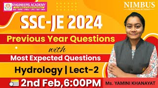 SSC JE 2024  Hydrology Lect2  Previous Year Questions With Most Expected Questions  Civil Engg [upl. by Nalad]