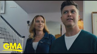 Scarlett Johansson and Colin Jost give GMA 1st look at Super Bowl ad l GMA [upl. by Faxon]