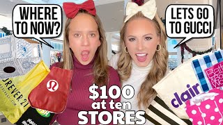 WE WENT CHRISTMAS SHOPPING WITH 100 AT 10 DIFFERENT STORES IN THE MALL CHALLENGE 😱💵 [upl. by Alethia591]