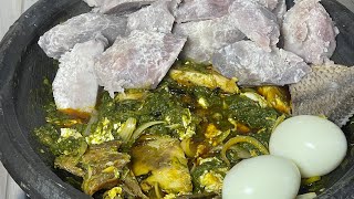 How to prepare Ghanaian authentic local food cocoyam and kontomire abomu [upl. by Durante]