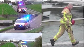 Prio 1 Brandweer politie amp ambulance naar incident op boot in Katwoude [upl. by Fridlund]