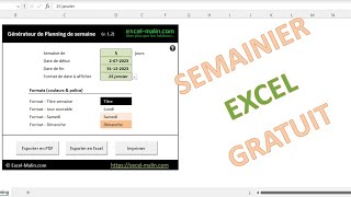 SemainierAgenda Excel amp PDF  Outil GRATUIT [upl. by Ecnaled]