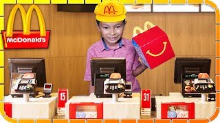 Pretend Play McDonalds Taking Orders Cooking Chicken Nuggets For Kids Happy Meal [upl. by Aihcrop]