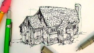 Pen and Ink Drawing Tutorials  How to draw a house [upl. by Durston]