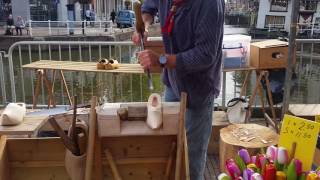 The Art of Clog making demonstrated at the Cheese Market in Alkmaar The Netherlands [upl. by Llemar]