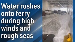 Water floods onto Washington ferry during rough seas and high winds [upl. by Ahsenev966]