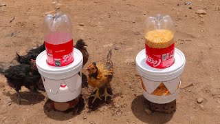 COMO HACER BEBEDERO Y COMEDERO PARA POLLOS POLLITOS Y GALLINAS con botellas de plástico reciclados [upl. by Elrem]