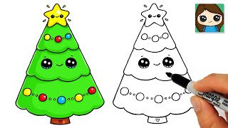 How to Draw a Christmas Tree Easy 🎄 New [upl. by Mcdougall364]