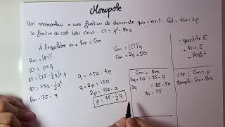 Calculer la quantité le prix et le profit d’équilibre en monopole  Microéconomie S3 [upl. by Keithley537]