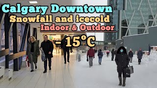 Snowfall and IceCold in Calgary Downtown Indoor amp Outdoor Walking tour Calgary alberta Canada [upl. by Telracs]