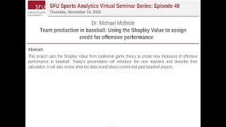 SFU Sports Analytics Seminar Faircredit baseball statistics [upl. by Outlaw]