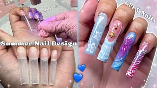 HOW TO DO GEL X NAILS AT HOME GEL X NAILS FOR BEGINNERS amp SUMMER NAIL DESIGN  Nail Tutorial [upl. by Leoine318]