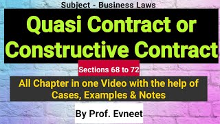 Quasi Contract  Quasi Contract in Hindi Types of Quasi Contract CA Foundation CA Inter [upl. by Iteerp]