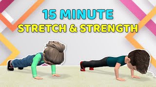 15 MIN FULL BODY KIDS WORKOUT  STRETCH amp STRENGTH [upl. by Earle]