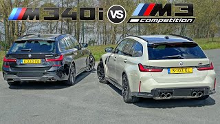 BMW M3 Touring vs M340i Touring STAGE 2  REVIEW on AUTOBAHN [upl. by Nylcaj380]