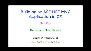 ASPNET MVC with C Part 5 [upl. by Akemehs]