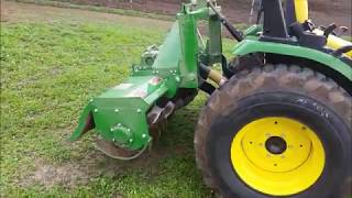 John Deere 655 Tiller on a 2016 John Deere 2032R compact tractor HD 60 FPS [upl. by Wehhtam]