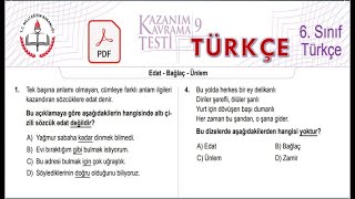 6 Sınıf Türkçe Kazanım Kavrama Testi 9  Edat Bağlaç ve Ünlem [upl. by Edrahc]