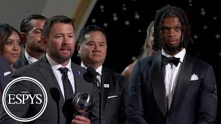 Damar Hamlin in tears presenting Bills training staff Pat Tillman Award  2023 ESPYS 📍 CapitalOne [upl. by Doreg]