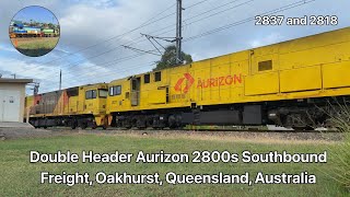 Double Header Aurizon 2800s Southbound Freight Oakhurst Queensland Australia [upl. by Epoh803]