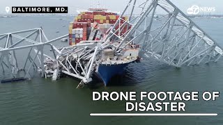 NEW Drone footage by NTSB federal investigators shows extent of Baltimore Bridge disaster [upl. by Edmond]