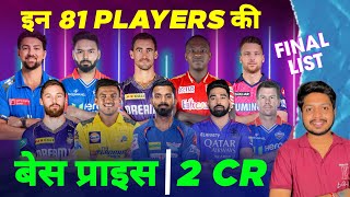 IPL 2025  Final List of 81 Players With 2 Cr Base Price In IPL Auction  MY Cricket Production [upl. by Nyrehtak]