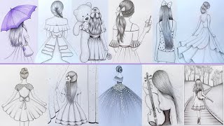 11 easy girl back side drawing ideas  part  4  Pencil sketch Tutorials  How to draw [upl. by Ayihsa]