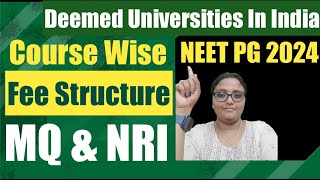 NEET PG Deemed Universities Fee Structure 202425  Management Quota amp NRI mccneetpg md ms [upl. by Anuat]