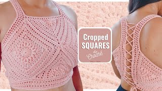 Cropped de crochê SQUARES  Crop top a crochet MOÇA PRENDADA [upl. by Sirahs]