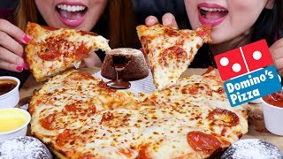 ASMR DOMINOS CHEESY PEPPERONI PIZZA and CHOCOLATE LAVA CAKES 피자 리얼사운드 먹방  KimampLiz ASMR [upl. by Sklar807]